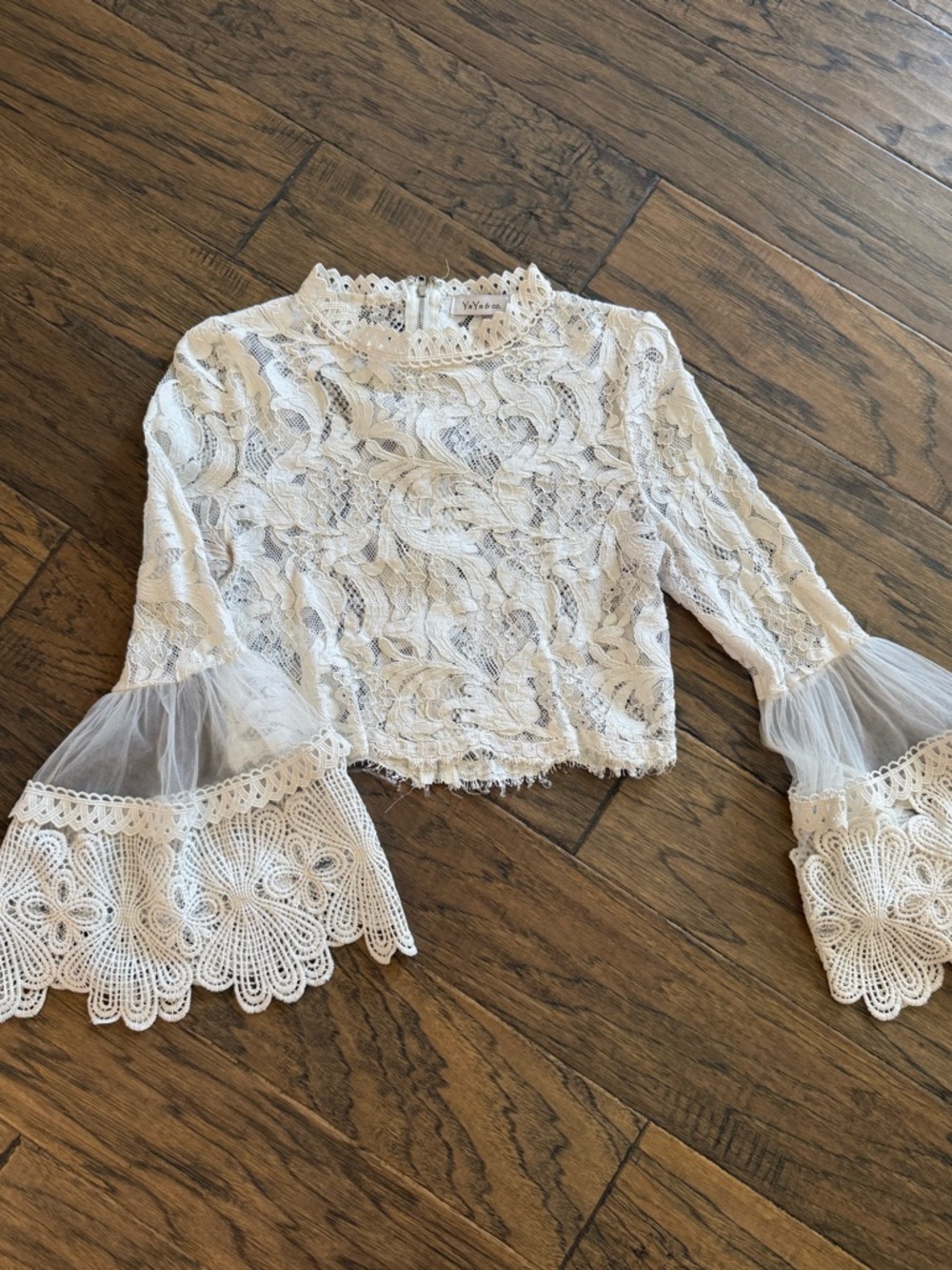 White Lace Bell-Sleeve Crop Blouse